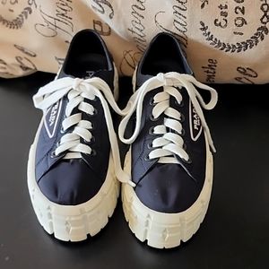 Prada Platform Black Nylon Sneakers Size 37